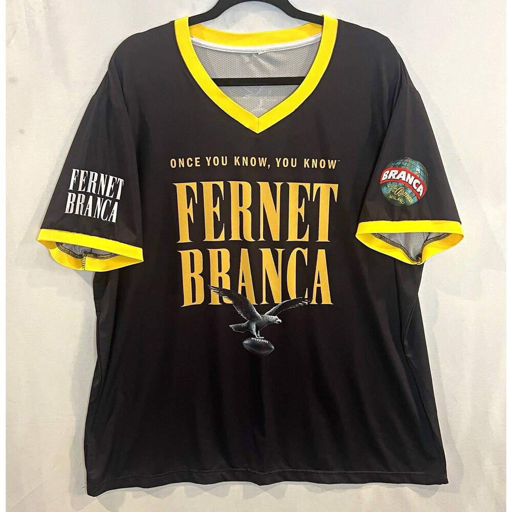 Fernet-Branca Men's Jersey Mesh V-Neck Black/Yellow Size Large